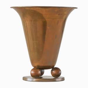 Vaso Art Deco in rame e legno, anni '30
