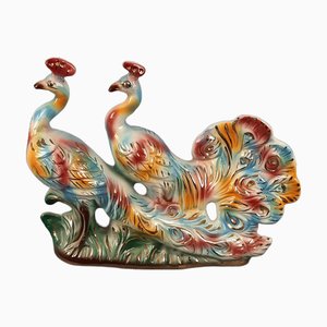 Bunte Vintage Keramik Skulptur von Pfauen, Italien, 1970er