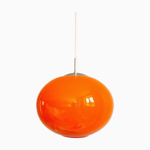 Lampada a sospensione grande Space Age arancione opalino, anni '70