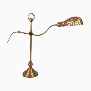 Lampe de Bureau Shell Vintage en Laiton Poli par Tommaso Barbi, 1950