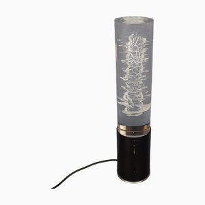 Vintage Space Age Tischlampe aus Metall & Zylindrischem Acrylglas, 1970er