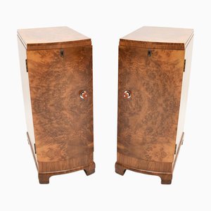 Art Deco Burr Walnut Bedside Cabinets, 1920s, Set of 2