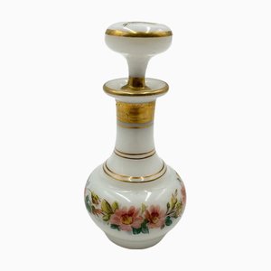 Antique Opaline Perfume Bottle Decorated with Painted Flowers, 1890s