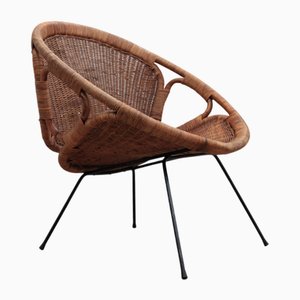 Mid-Century Modern Italian Rattan and Wicker Scoop Chair, 1950s
