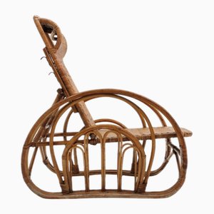 Italian Rattan Recliner Armchair, 1950s
