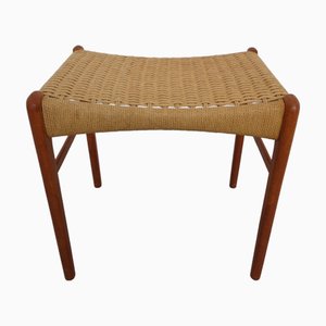 Poggiapiedi in teak e corda di Peder Kristensen per Glyngore Stolfabrik, Danimarca, anni '60