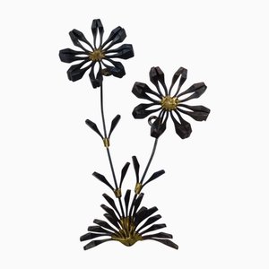 Swedish Brutalist Iron and Gold Flower Wall Sculpture, 1960s