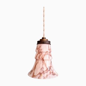 Art Deco Hängelampe aus rosa marmoriertem Opalglas von Scailmont, 1920er