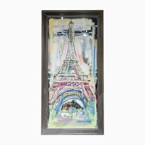 Large Mirror with the Eiffel Tower, 2024, Painted Mirror Glass