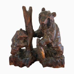 Großer antiker edwardianischer Bär aus geschnitztem Lindenholz, 1900