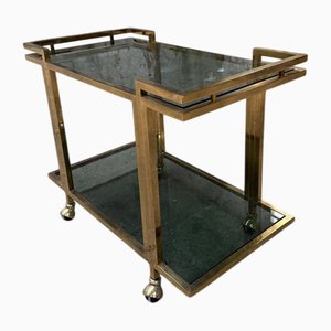Mid-Century Modern Italian Brass Bar Cart with Smoked Glass Shelves, 1970s