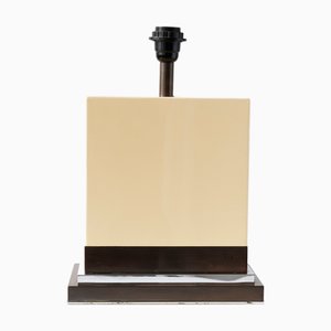 Lámpara de mesa francesa vintage rectangular de resina en crema marfil de Jean-Claude Mahey, años 70
