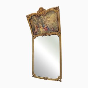 Antique French Carved Wood and Painted Trumeau Mirror, 1900s