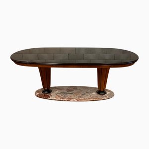 Oval Table with Marble Base and Opaline Glass Top by Vittorio Dassi for Dassi Mobili Moderni, 1950s
