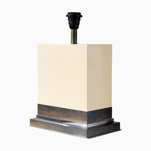 Lámpara de mesa vintage rectangular de resina en crema marfil de Jean-Claude Mahey, años 70