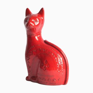 Red Ceramic Cat by Aldo Londi for Bitossi, Italy, 1960s