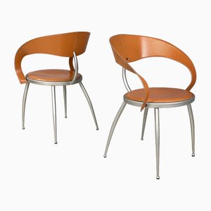 Sedie moderne in pelle marrone e metallo di Calligaris, Italia, anni '70