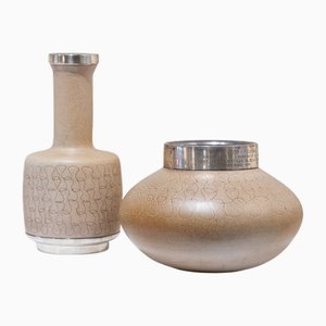 Vintage Ceramic and Silver Vases by Jordi Aguade, 1976, Set of 2