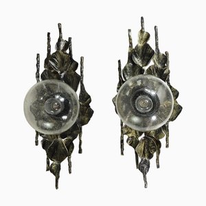 Brutalist Iron Glass Wall Lamps by Tom Ahlström, 1960, Set of 2