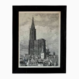 Strasbourg Cathedral, 1800s, Large Engraving, Framed