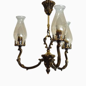 Art Deco Brass and Glass Chandelier by Bruno Chiarini, 1940s