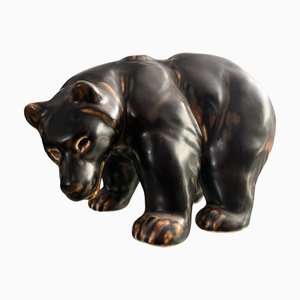Große flambierte Bärenfigur aus glasiertem Steingut von Knud Kyhn für Royal Copenhagen, 1950er