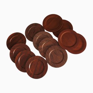 Vintage Danish Plywood Rosewood and Teak Plates from Morsbak, 1960s, Set of 12