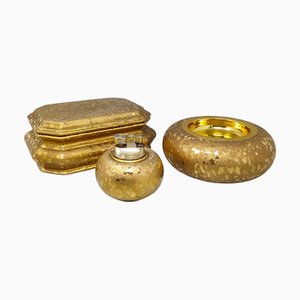 Set da fumo artigianale in ceramica e foglia d'oro, Italia, anni '70, set di 3