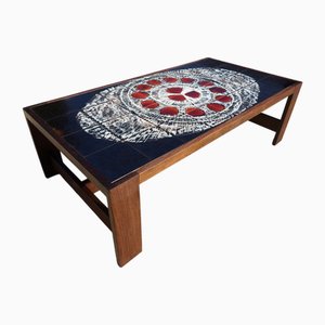 Mid-Century Modern Ceramic and Wengé Coffee Table attributed to Belarti, Belgium, 1970s