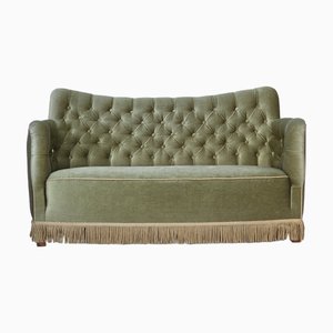 Danish 2-Seater Sofa in Light Green Velour and Ash, 1960s