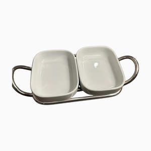 Small Minimalist Silver-Plated and Ceramic Appetizer Tray by Lino Sabattini, 1980s