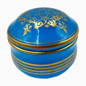 French Round Gold-Painted Opaline Glass Box, 19th Century