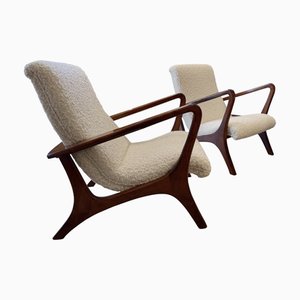 Architectural Armchairs in Lambswool Bouclé, 1960s, Set of 2