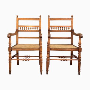 Farmhouse Pitch Pine Armchairs, 1860s, Set of 2