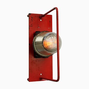 Vintage Industrial Reeded Glass and Red Metal Wall Light
