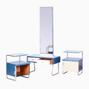 Czech Bauhaus Bedside Tables in Chrome and Lacquered Wood, 1930s, Set of 2