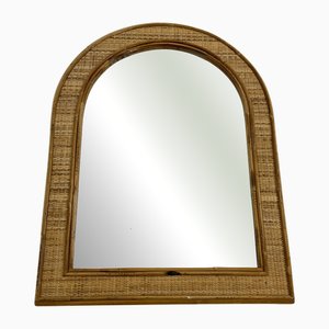 Italian Rattan and Bamboo Wall Mirror, 1980s