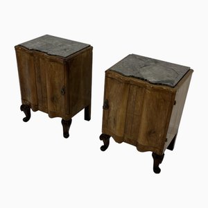 Sicilian Art Deco Bedside Tables with Marble Tops, 1940s, Set of 2