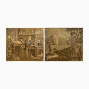 J. J. Borghetto, The Alchemist and the Snake Hunter in Pendant, 1945, Oil on Canvases, Set of 2