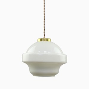 Lampada Mid-Century in ottone e opalino, Italia