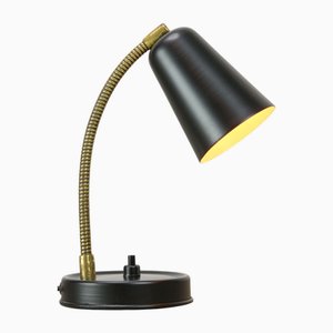 Mid-Century Italian Black and Brass Gooseneck Table Lamp