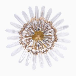 Sunburst Flush Mount in Crystal and Gilt Brass attributed to Oscar Torlasco for Stilkronen, 1970s