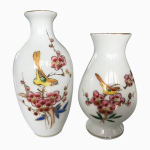 Jarrones chinos Mid-Century de porcelana. Juego de 2