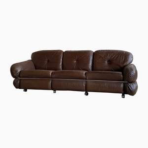 Sofa aus Braunem Leder von Kurt Hvitsjö für Isku, 1970er