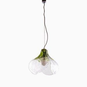Lampe à Suspension Tulip en Verre de Murano Vert et Transparent de Mazzega, Italie, 1960s