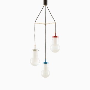 Mid-Century Modern Italian Pendant Lamp with Lattimo Murano Glass Shades, 1970s