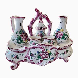 Vintage French Luneville Faience Strasbourg Oil & Vinegar Menage Set in Earthenware, 1965, Set of 6