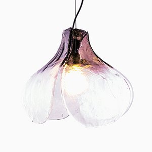 Lampada a sospensione Tulip in vetro di Murano trasparente e prugna di Carlo Nason per Mazzega, Italia, anni '60