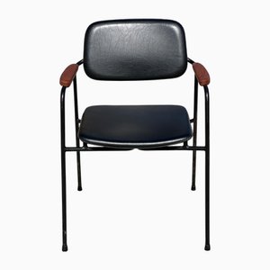 Poltrona in metallo, quercia e similpelle, anni '50