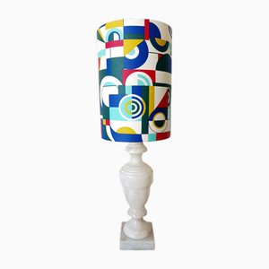 Alabaster Lamp with Delaunay Style Lampshade